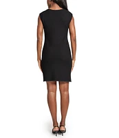 Ming Wang Knit Boat Neck Cap Sleeve Chain Front Dress