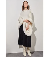 Ming Wang Knit Cowl Neck 3/4 Sleeve Faux Fur Trim Poncho