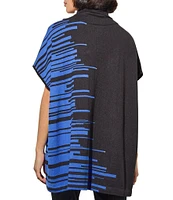 Ming Wang Knit Cowl Neck Short Sleeve Abstract Print Relaxed Tunic