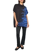 Ming Wang Knit Cowl Neck Short Sleeve Abstract Print Relaxed Tunic