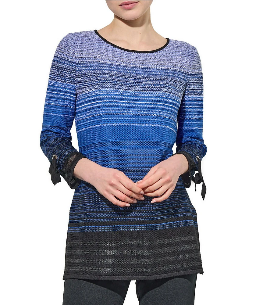 Ming Wang Knit Ombre Stripe Print Scoop Neck Bracelet Sleeve Tunic