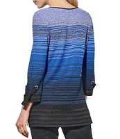 Ming Wang Knit Ombre Stripe Print Scoop Neck Bracelet Sleeve Tunic