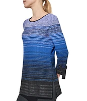 Ming Wang Knit Ombre Stripe Print Scoop Neck Bracelet Sleeve Tunic