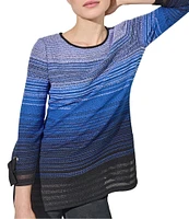 Ming Wang Knit Ombre Stripe Print Scoop Neck Bracelet Sleeve Tunic