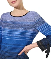 Ming Wang Knit Ombre Stripe Print Scoop Neck Bracelet Sleeve Tunic