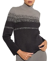 Ming Wang Knit Stripe Pattern Mock Neck Long Sleeve Sweater