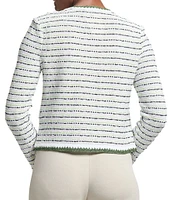 Ming Wang Knit Stripe Tweed Crew Neck Long Sleeve Jacket