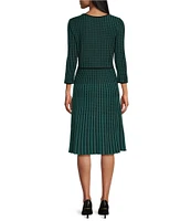 Ming Wang Knit Striped 3/4 Sleeve Crew Neck Flare Dress