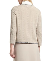 Ming Wang Knit V-Neck Bracelet Sleeve Eyelash Trim Jacket
