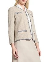 Ming Wang Knit V-Neck Bracelet Sleeve Eyelash Trim Jacket