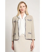 Ming Wang Knit V-Neck Bracelet Sleeve Eyelash Trim Jacket