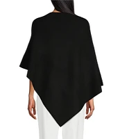 Ming Wang Light Weight Knit Shawl Collar Embellished Hem Poncho