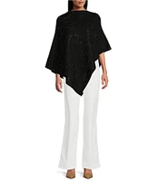 Ming Wang Light Weight Knit Shawl Collar Embellished Hem Poncho