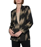 Ming Wang Lurex Jacquard Metallic Knit Brushstroke Long Sleeve One Button-Front Jacket