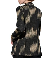 Ming Wang Lurex Jacquard Metallic Knit Brushstroke Long Sleeve One Button-Front Jacket