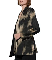 Ming Wang Lurex Jacquard Metallic Knit Brushstroke Long Sleeve One Button-Front Jacket