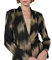 Ming Wang Lurex Jacquard Metallic Knit Brushstroke Long Sleeve One Button-Front Jacket