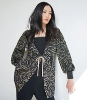 Ming Wang Lurex Knit Metallic Swirl Long Balloon Sleeve Jacket