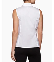 Ming Wang Mandarin Collar Sleeveless Zipper Front Cotton Blend Washable Blouse