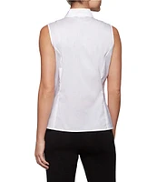 Ming Wang Mandarin Collar Sleeveless Zipper Front Cotton Blend Washable Blouse