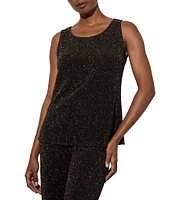 Ming Wang Metallic Stretch Shimmer Scoop Neck Sleeveless Tank Top