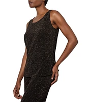 Ming Wang Metallic Stretch Shimmer Scoop Neck Sleeveless Tank Top