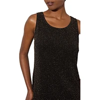 Ming Wang Metallic Stretch Shimmer Scoop Neck Sleeveless Tank Top