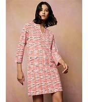 Ming Wang Multi Plaid Split V-Neck 3/4 Sleeve Sheath Dress