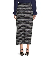 Ming Wang Coordinating Multi-Stitch Tweed Knit Faux Leather Pocket Maxi Pencil Skirt