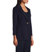 Ming Wang Notch Lapel 3/4 Sleeve One Button Knit Jacket