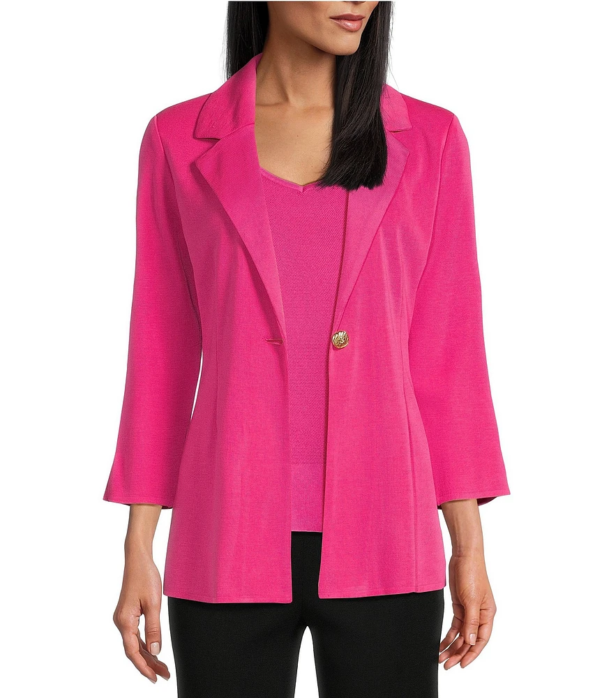 Ming Wang Notch Lapel 3/4 Sleeve One Button Knit Jacket