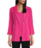 Ming Wang Notch Lapel 3/4 Sleeve One Button Knit Jacket