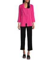 Ming Wang Notch Lapel 3/4 Sleeve One Button Knit Jacket