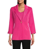 Ming Wang Notch Lapel 3/4 Sleeve One Button Knit Jacket