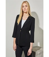 Ming Wang Notch Lapel 3/4 Sleeve One Button Knit Jacket