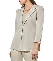 Ming Wang Notch Lapel 3/4 Sleeve One Button Knit Jacket