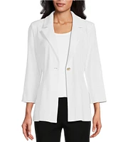 Ming Wang Notch Lapel 3/4 Sleeve One Button Knit Jacket