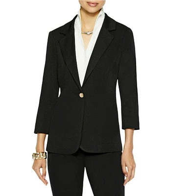 Ming Wang Notch Lapel 3/4 Sleeve One Button Knit Jacket