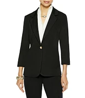 Ming Wang Notch Lapel 3/4 Sleeve One Button Knit Jacket