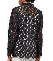 Ming Wang Novelty Woven Geo Circle Cutout Lapel Collar Long Sleeve Jacket