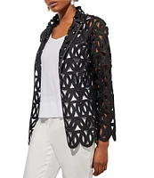 Ming Wang Novelty Woven Geo Circle Cutout Lapel Collar Long Sleeve Jacket