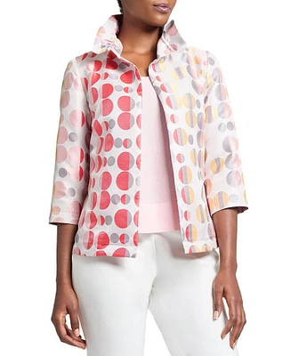 Ming Wang Novelty Woven Jacquard Polka Dot Stand Collar 3/4 Sleeve Coordinating Jacket