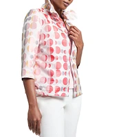 Ming Wang Novelty Woven Jacquard Polka Dot Stand Collar 3/4 Sleeve Coordinating Jacket