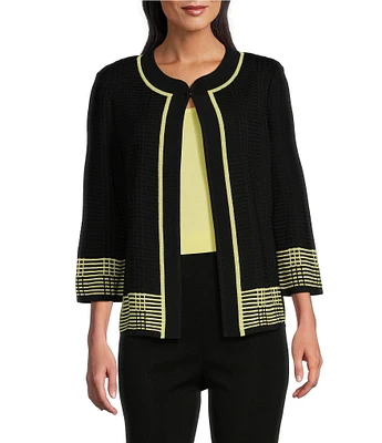 Ming Wang Ottoman Knit Two-Tone Round Neck 3/4 Sleeve Jacket