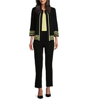 Ming Wang Ottoman Knit Two-Tone Round Neck 3/4 Sleeve Jacket