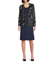 Ming Wang Paisley Knit Braided Chain Trim V-Neck Long Sleeve Jacket