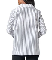 Ming Wang Pinstripe Notch Collar Long Sleeve Top