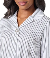 Ming Wang Pinstripe Notch Collar Long Sleeve Top