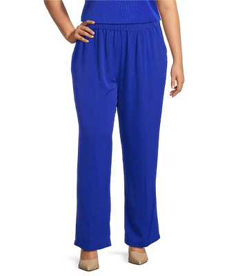 Ming Wang Plus Crepe De Chine Straight Leg Pants