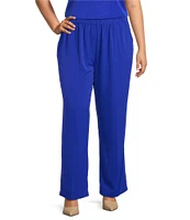 Ming Wang Plus Crepe De Chine Straight Leg Pants